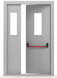 Полуторная остекленная противопожарная дверь ДПМ-02 EI-60 с антипаникой на обе створки